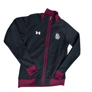 Under Armour Bulldogs Track Jacket Woman's Med Black Maroon Full Zip Semi-Fitted